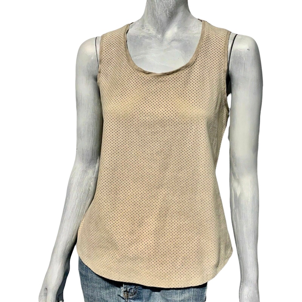 Calvin Klein Womens Tank Top Beige Microfiber Perforated Mesh Sleeveless S
